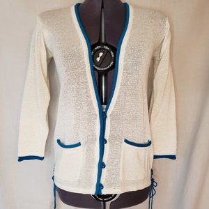 Laced Cardigan in Soft White and Blue Size Petite